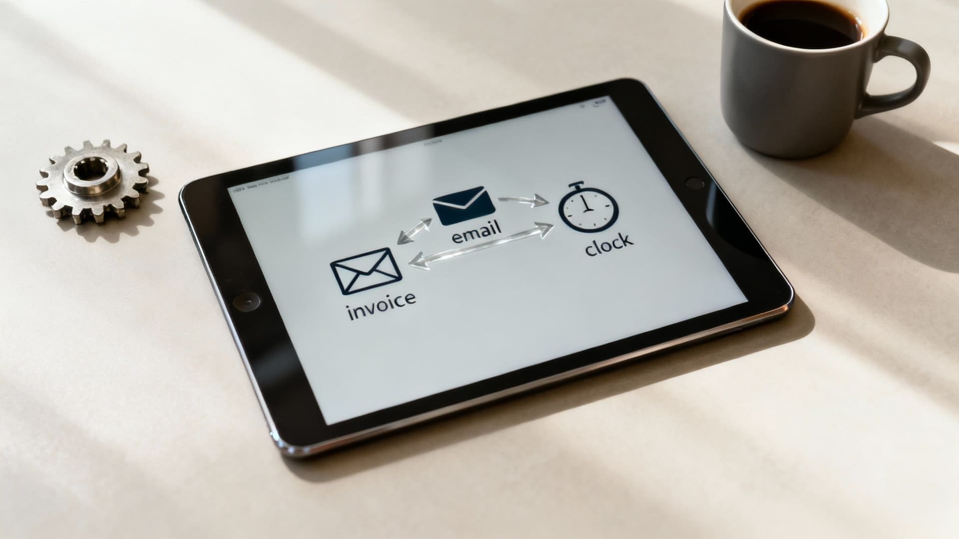 Workers collaborating in a modern office with digital interfaces, showing automation and efficiency.