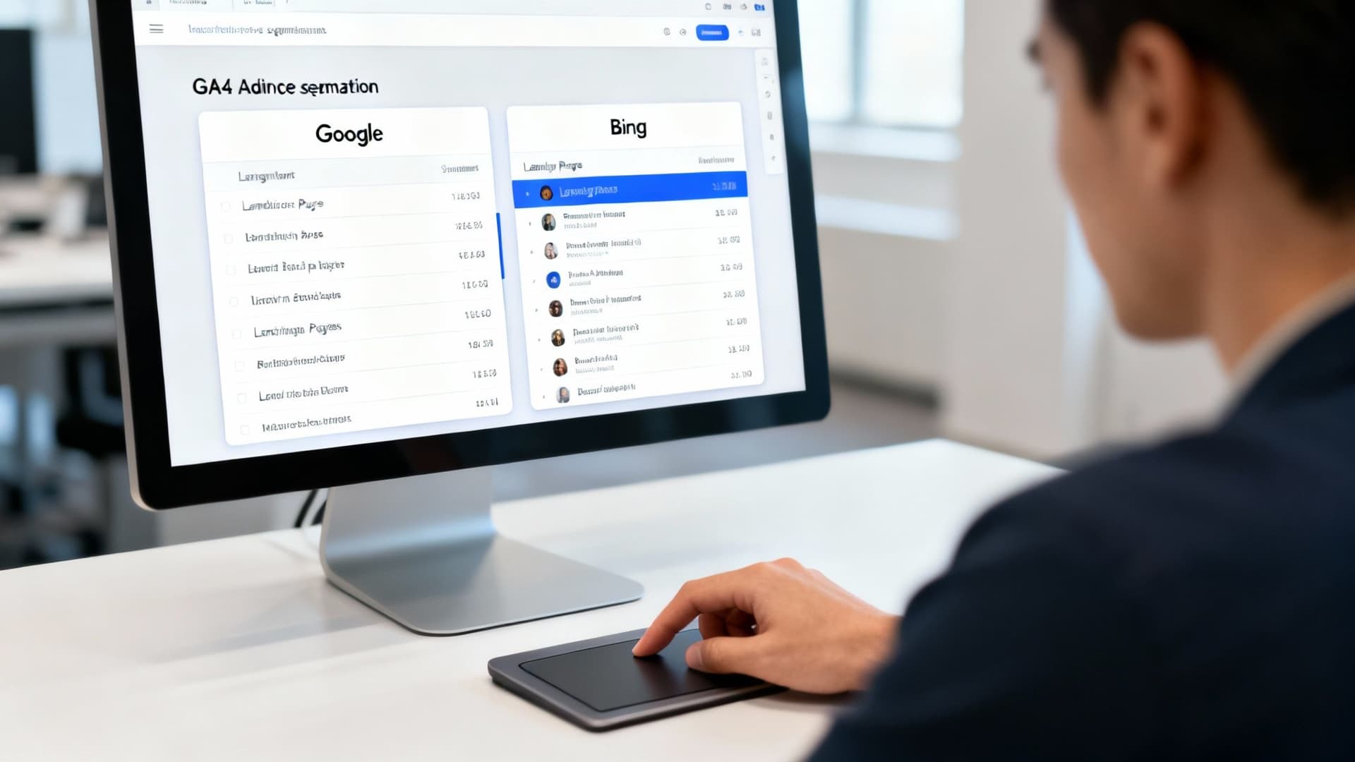 Person pointing at analytics on a laptop