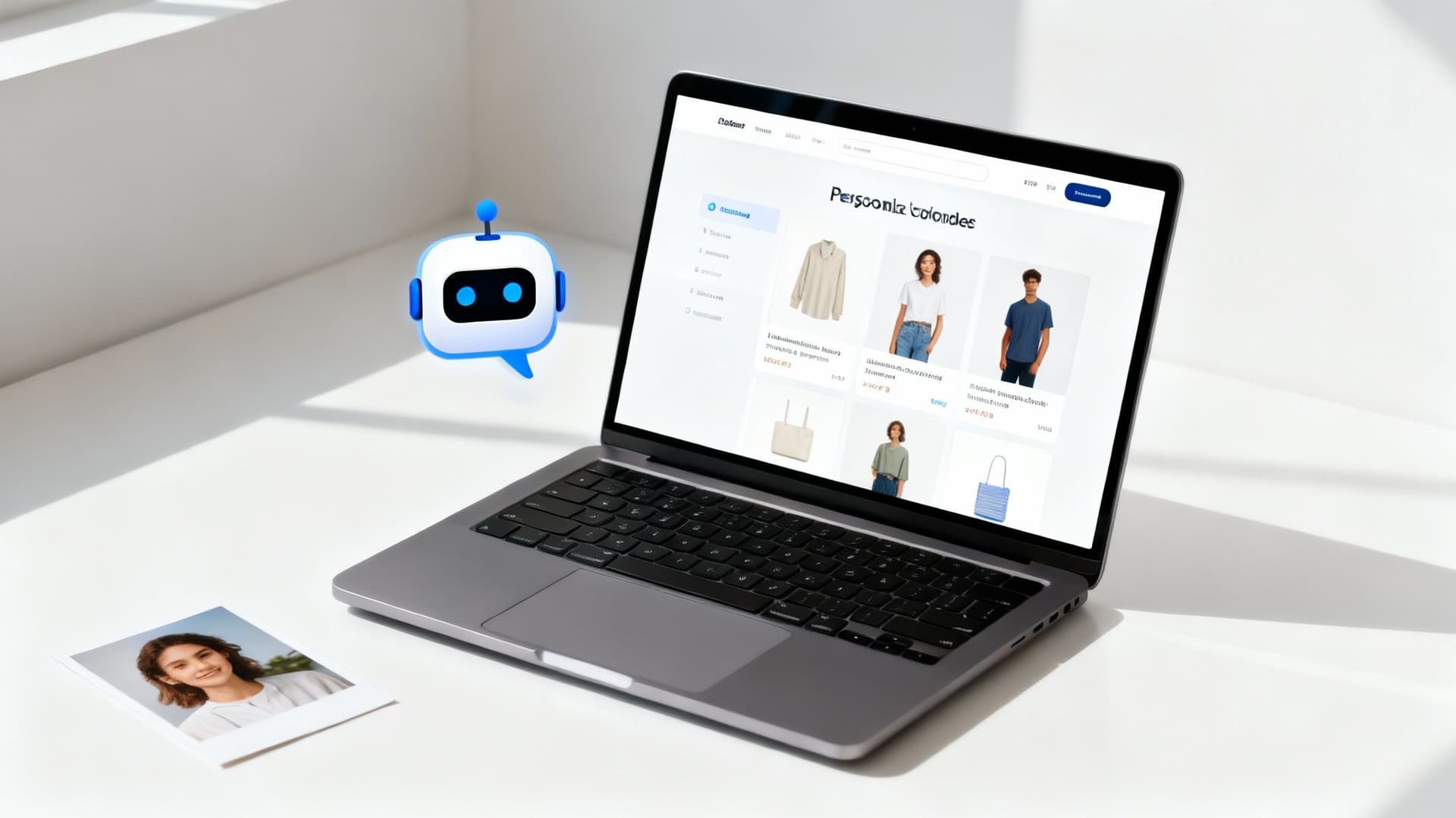 Three people collaborating around a computer screen with interactive elements floating around them