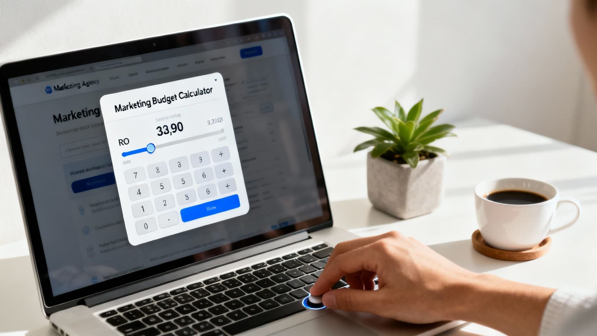 A person using a laptop with charts and graphs, representing an interactive calculator.