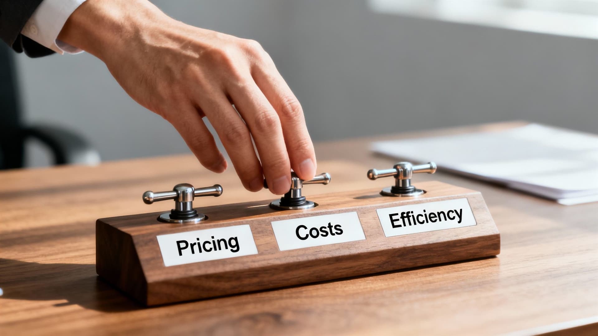 A person using a calculator with financial charts in the background, representing profit margin improvement.